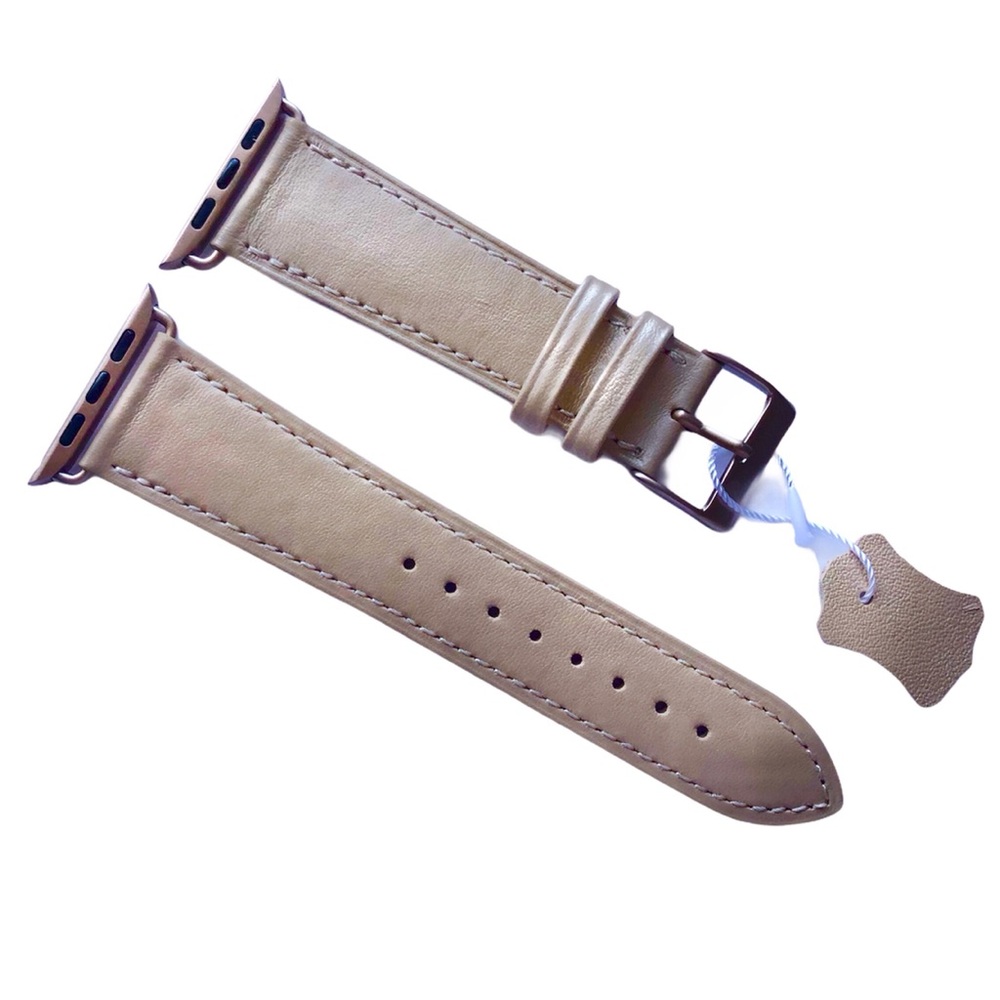 NEW GOLD Leather Band Apple Watch 44/45/49mm M Genuine Leather Buckle